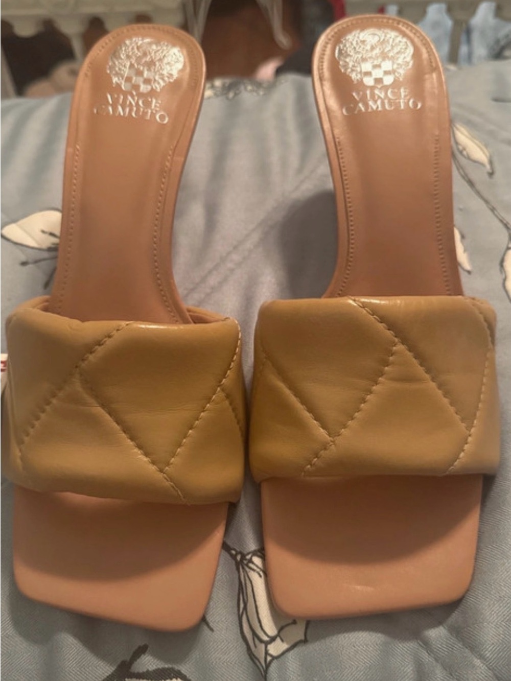 Vince Camuto Quilted Slide Mules in Mustard Yellow